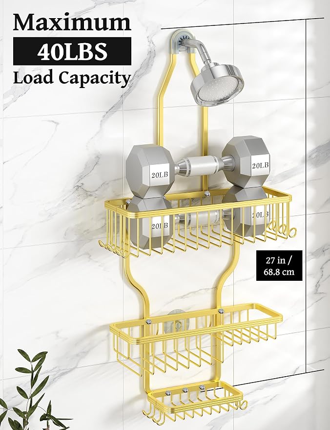YASONIC Shower Caddy Over Shower Head Never Rust Aluminum Large Hanging Shower - Image 4