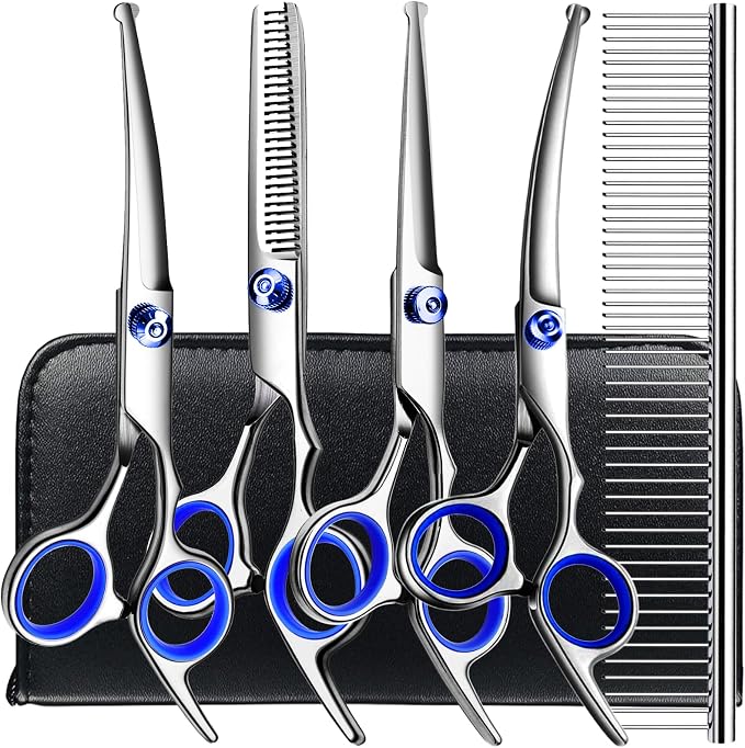 Professional 6 in1 Dog Grooming Scissors Kit, Titanium Coated Dog Scissors by TINMARDA