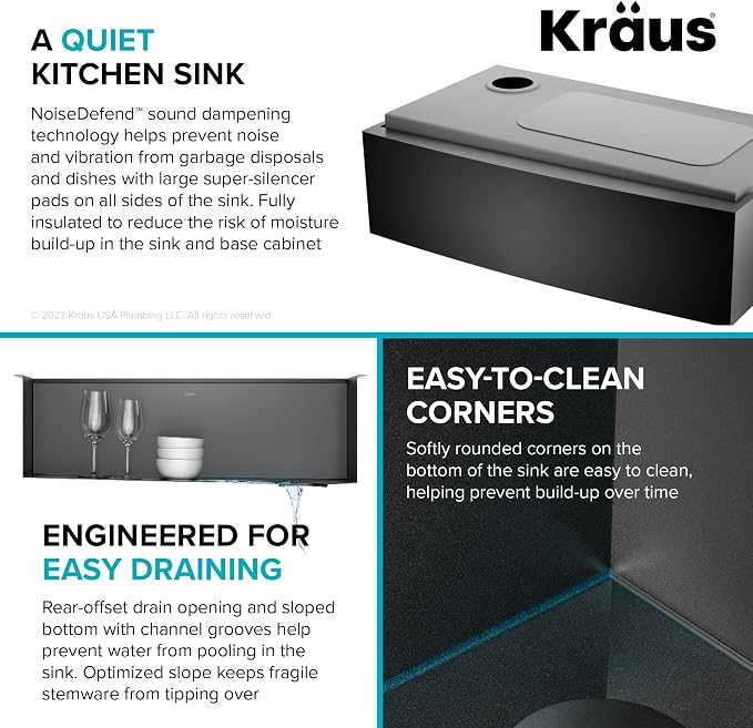 KRAUS Kore Workstation 33-inch Farmhouse Apron Front 16 Gauge Black Stainless - Image 12