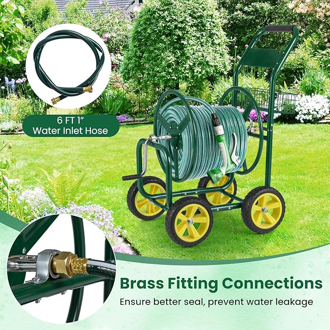 Goplus Garden Hose Reel Cart, 300 FT of 5/8" Large Capacity, Heavy-Duty Metal - Image 3
