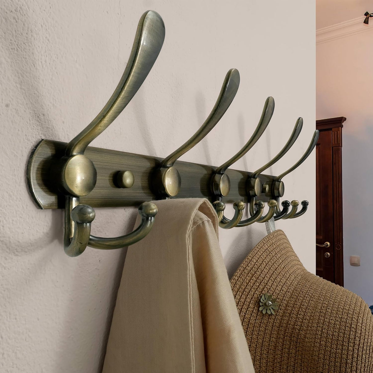 Wall Mounted Coat Rack - 5 Tri Hooks, Heavy Duty, Stainless Steel