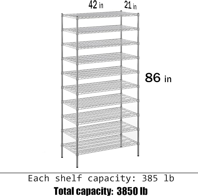 21" Deep x 42" Wide x 86" Height Wire Shelving Kit | 10-Tier | NSF Commercial - Image 3