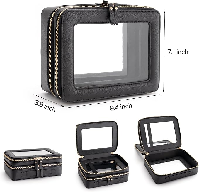 Aveniee XL Clear Makeup Organizer, Double Layer Travel Cosmetic Case - Image 2