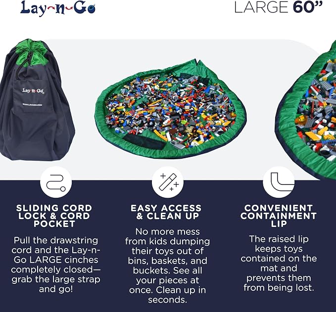 Lay-n-Go 2-in-1 Small Portable Drawstring Toys Storage Organizer and Play Mat - Image 4