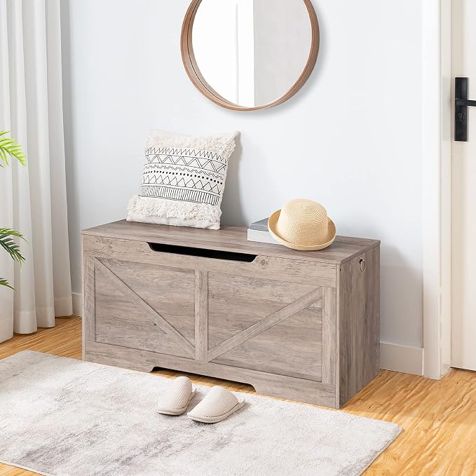 HOOBRO Storage Bench, 43.3” Retro Wooden Storage Chest - Image 5