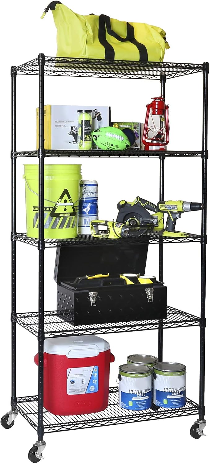 UltraDurable 5-Tier NSF Steel Wire Shelving, 36"W x 18"D x 75"H, Black