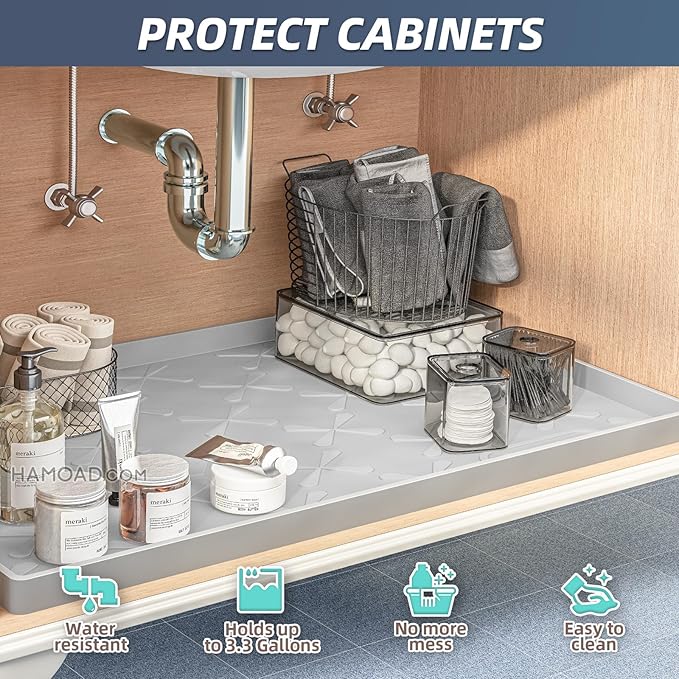 SIKADEER 34" x 19" Under Sink Mat Waterproof, Silicone Mat Kitchen Drawer Shelf - Image 3