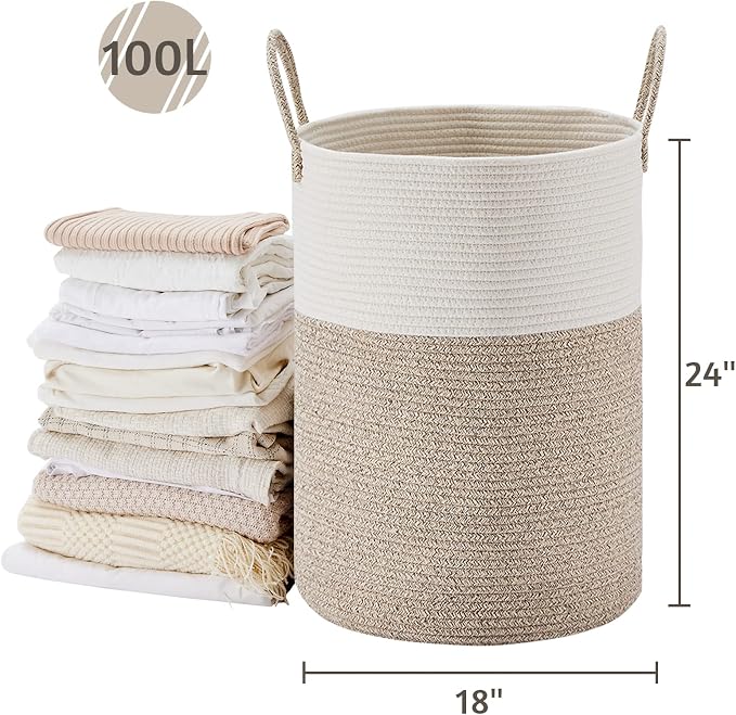 VIPOSCO Large Laundry Hamper, Tall Woven Rope Storage Basket - Image 5