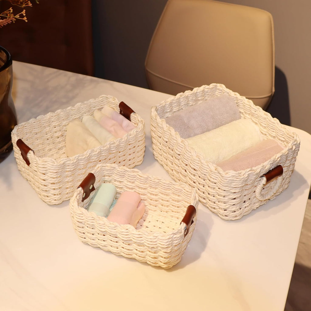 QINGTUHONE Woven Paper Rope Wicker Basket for Organizing