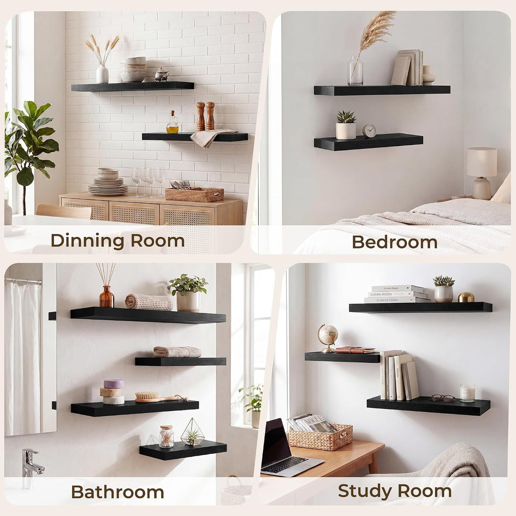 RICHFOCUS 8Inch Square Floating Shelves for Wall 4Pack|Black