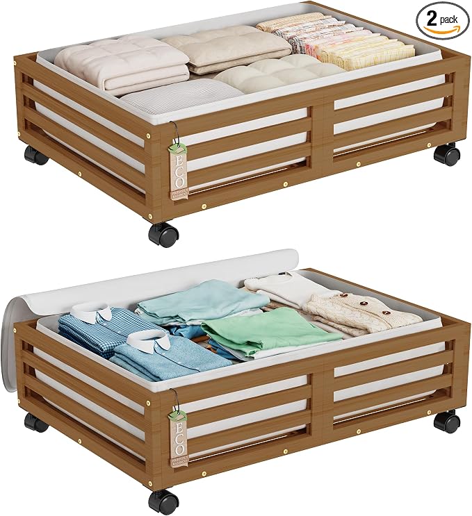 Wisuce Bamboo Under Bed Storage Containers- Underbed Organizer by Wisuce