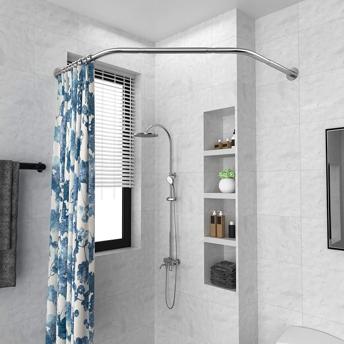 Corner Shower Curtain Rod Adjustable Stainless Steel Diamond Shaped Rack Drill - Image 3