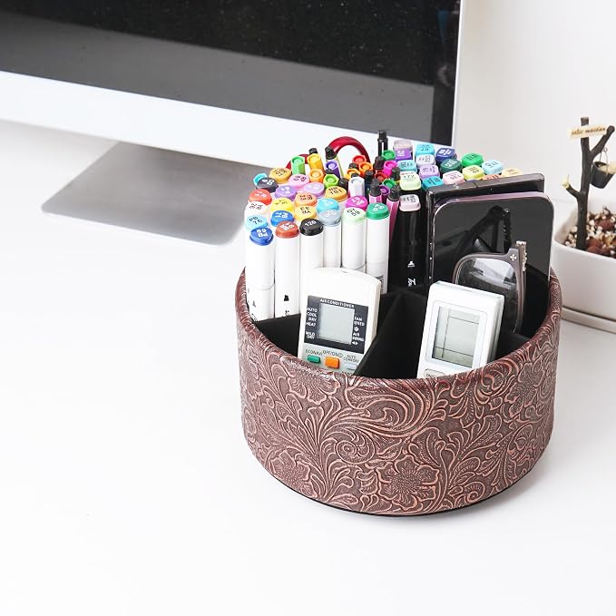 lizimandu Remote Control Holder, 360°Spinning PU Leather Desk TV Remote Caddy - Image 7