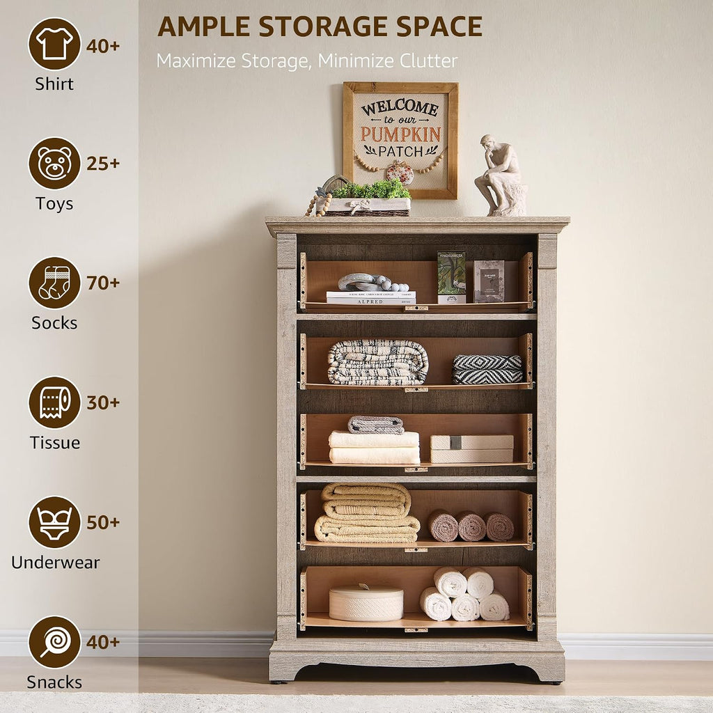 T4TREAM Farmhouse 5 Tall Drawers Dresser for Bedroom 47"H Chests of