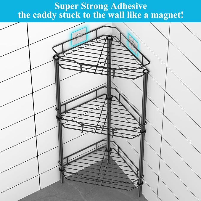 3 Tier Floor Standing Corner Shower Caddy Organizer Shelf - Image 2