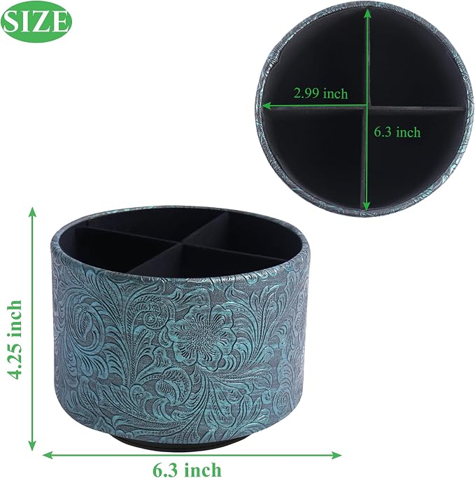 lizimandu Round Leather Art Supply Organizer, Remote Control Holder, 360 Degree - Image 2
