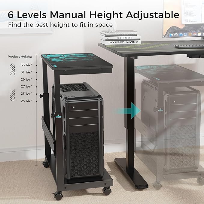 EUREKA ERGONOMIC PC Stand Computer Cart, Height Adjustable Tower Stand 2-Tier - Image 6