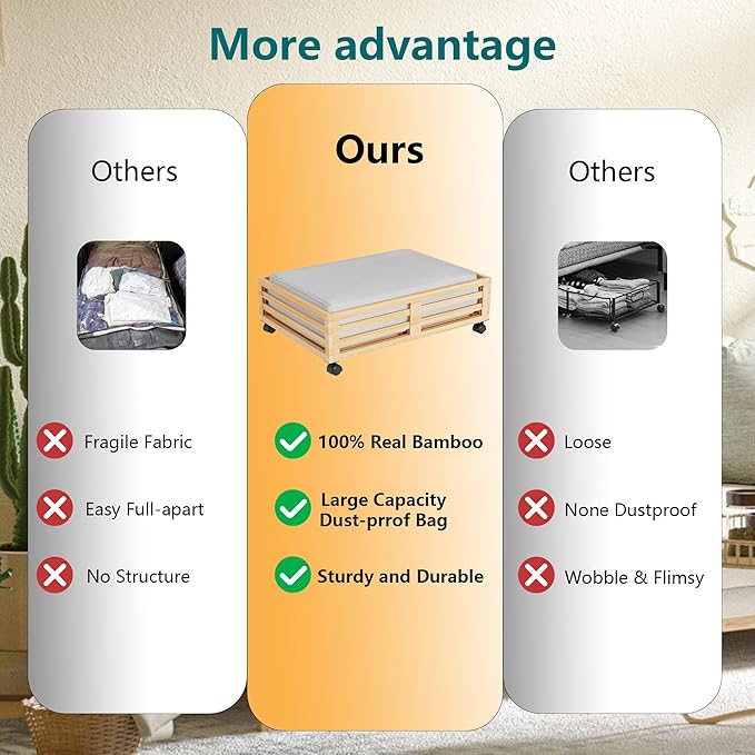 Wisuce Bamboo Under Bed Storage Containers- Underbed Organizer - Image 3