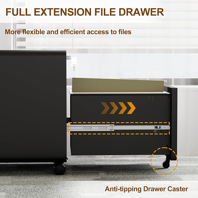 2 Drawer File Cabinet with Lock and 4 Keys, Mobile Metal Filing Cabinet - Image 5