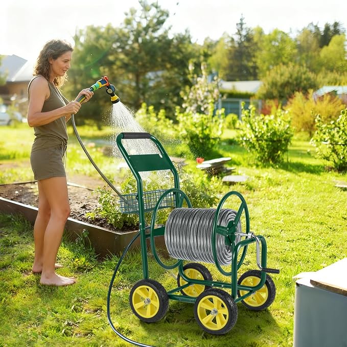 Goplus Garden Hose Reel Cart, 300 FT of 5/8" Large Capacity, Heavy-Duty Metal - Image 8
