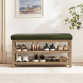 Shoe Rack Bench with Leather Cushion, 2 Tier Solid Wood Storage Bench, by Zihanhome