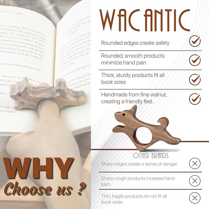 Walnut Dog Book Page Holder, Smooth Finish Wood Book Holder - Image 4