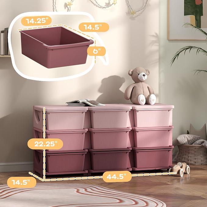 Qaba 3 Tier Kids Storage Unit, 9 Drawer Chest Toy Organizer Plastic Bins - Image 7