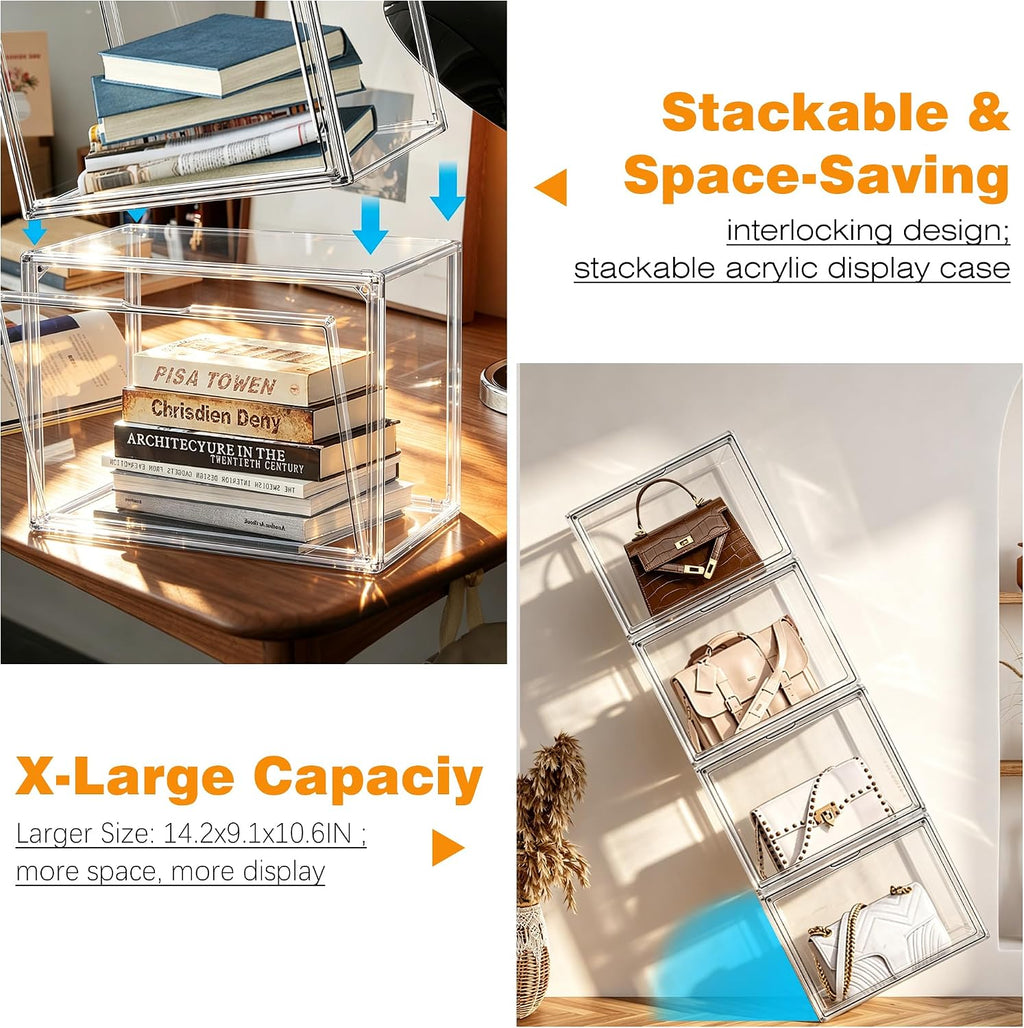 10 Pack Clear Purse Handbag Organizer, Stackable Acrylic Display Case