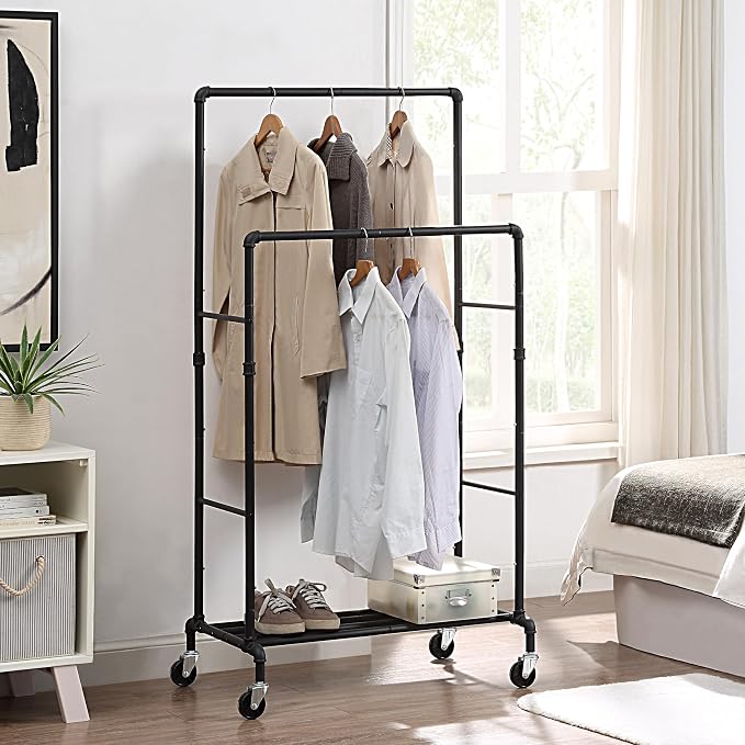 SunnyPoint Industrial Loft Style Rolling Garment Rack - Image 2