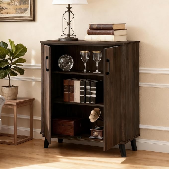 LuxenHome Buffet Cabinet with Storage, Walnut Coffee Bar Cabinet, Small Storage - Image 4