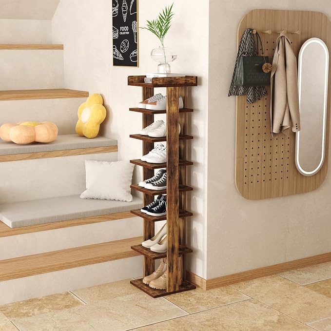 HOMEFORT 7-Tier Wood Shoe Rack, Entryway Shoe Tower, Vertical Shoe Organizer - Image 9