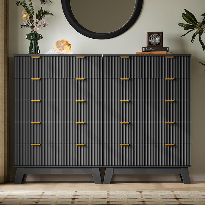46" Tall Dresser for Bedroom, 6-Drawer Fluted Chest of Drawers, Modern Wood - Image 7