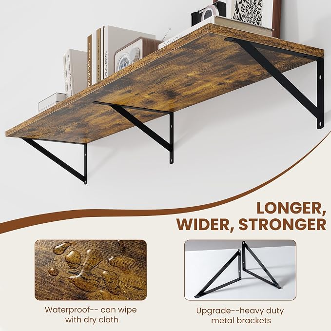 Heimlove Deep Floating Shelves for Wall, 48W x 12D Wood Wall Shelves Set of 2 - Image 5