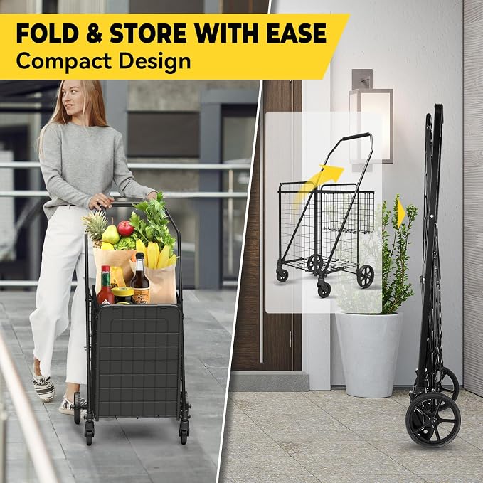 3.7 Cu Ft Folding Shopping Cart - 380 LB Capacity Grocery Cart - Heavy Duty - Image 6