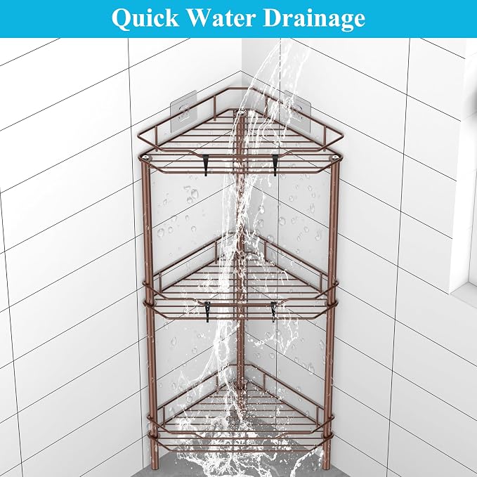 3 Tier Floor Standing Corner Shower Caddy Organizer Shelf - Image 5