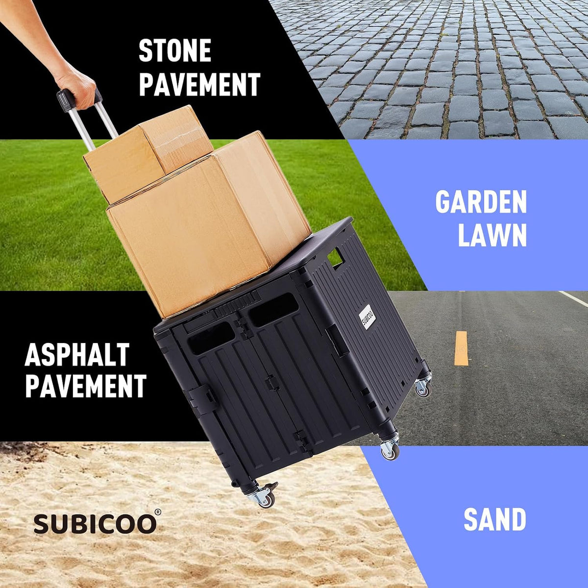 SUBICOO Folding Utility Cart Portable Rolling Crate Handcart Shopping