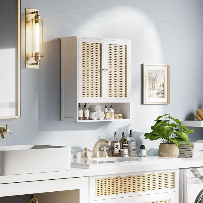 HITNET Bathroom Wall Cabinet, Rattan Medicine Cabinet, Bamboo Hanging Storage - Image 2