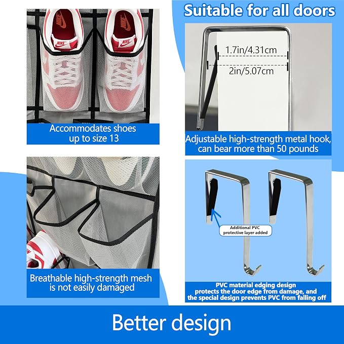over the door shoe organizer, 2025 upgraded, shoe organizer, 35 Huge pockets - Image 3