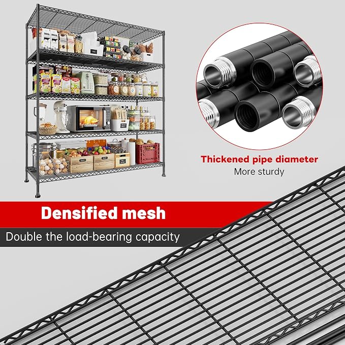REIBII 45.8“W Storage Shelves Metal Shelving, 5-Tier Wire Shelving, Sturdy - Image 8