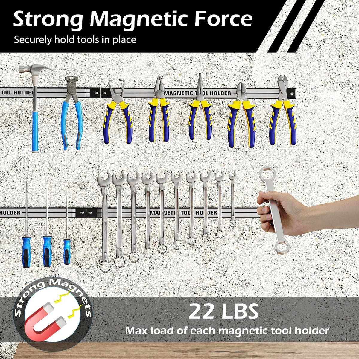 18" Magnetic Tool Holder Strip, 6 Pack Magnet Bar with Mounting