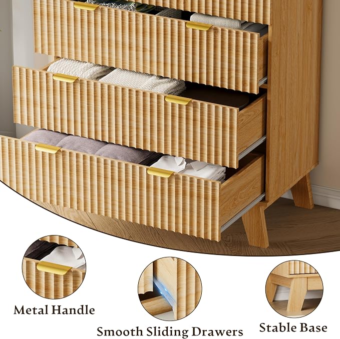 46" Tall Dresser for Bedroom, 6-Drawer Fluted Chest of Drawers, Modern Wood - Image 5