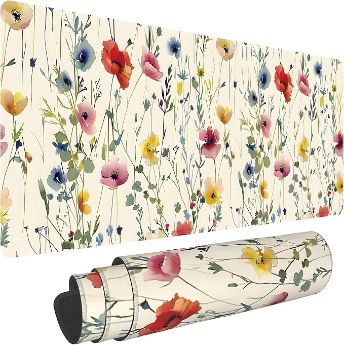 Wild Flowers Large Mouse Pad, Gaming Keyboard Desk Pad, Extended Mouse Mat by BAHDSISFA