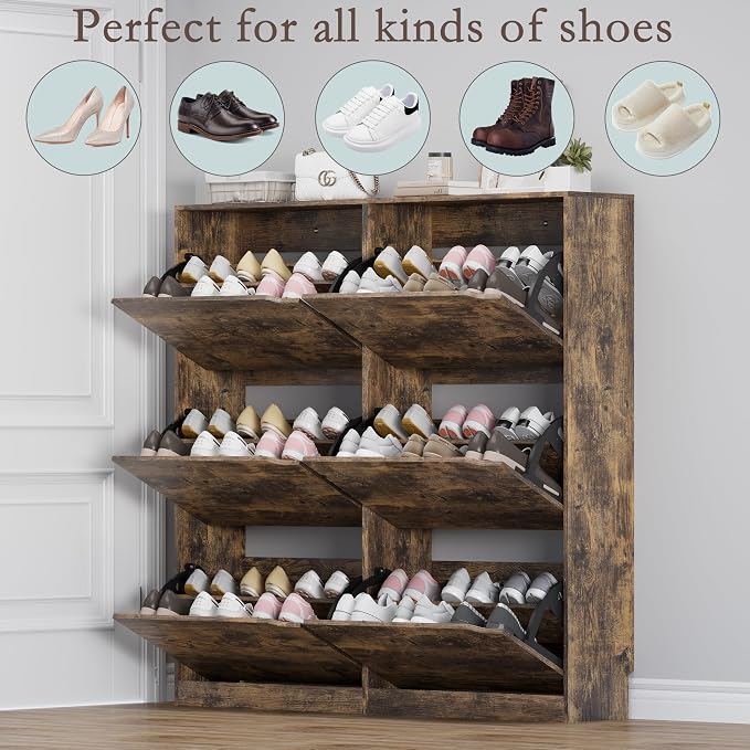 Shoe Cabinet with 6 Flip Drawers, Slim Narrow Shoe Storage Cabinet, - Image 4