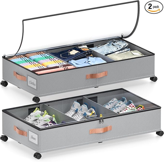 Under Bed Storage with Wheels, 2 Pack Under Bed Storage Containers with by Unknown