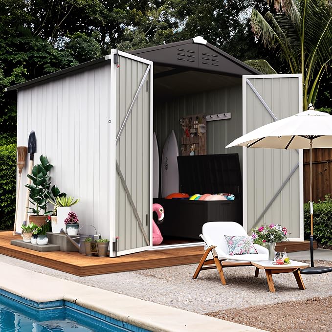 Flamaker 6x8 FT Storage Shed Waterproof Metal Garden Shed - Image 2