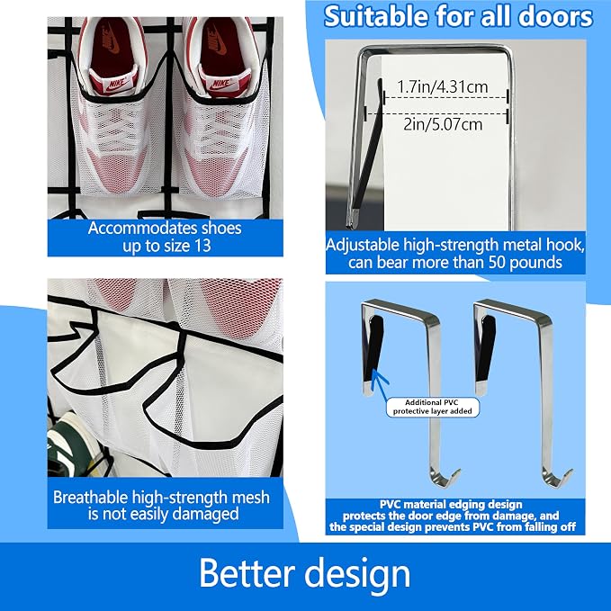 over the door shoe organizer, 2025 upgraded, shoe organizer, 35 Huge pockets - Image 3