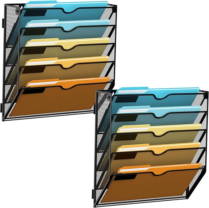 SUPEASY 5-Tier Wall File Organizer Mesh Office Mail Holder, Hanging Wall by SUPEASY