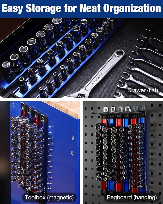 WORKPRO Magnetic Socket Organizer Set, 1/2" 3/8" 1/4" Drive Aluminum Alloy - Image 8