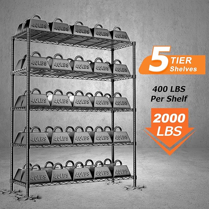 Storage Shelves Heavy Duty, 5-Tier Adjustable Metal Industrial Utility Shelf - Image 6