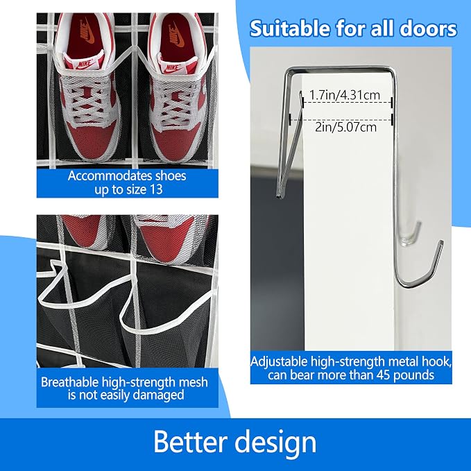 over the door shoe organizer, 2025 upgraded, shoe organizer, 35 Huge pockets - Image 3